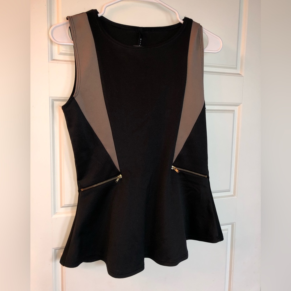 Peplum black and tan shirt